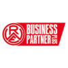 Rotes Logo "Business Partner 2016" mit stilisiertem Symbol für Vereinspartnerschaften
