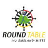 Round Table 142 Emsland-Mitte Logo mit Steuerrad und grüner Weltkarte in buntem Kreis