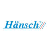 Hänsch Firmenlogo mit blauer Schrift und charakteristischen roten Streifen als Designelement